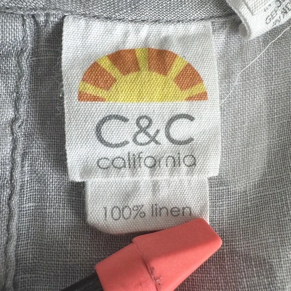 C&C California Beachy Grey Camo 100% Linen Hooded Tunic Plus Sz. 1X Button Back - Picture 4 of 10